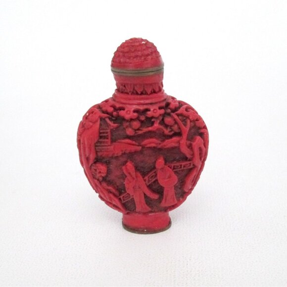 Vintage 3 Chinese Resin Small Snuff Bottles Lot Orange Red -Small Flaws- - Picture 9 of 12